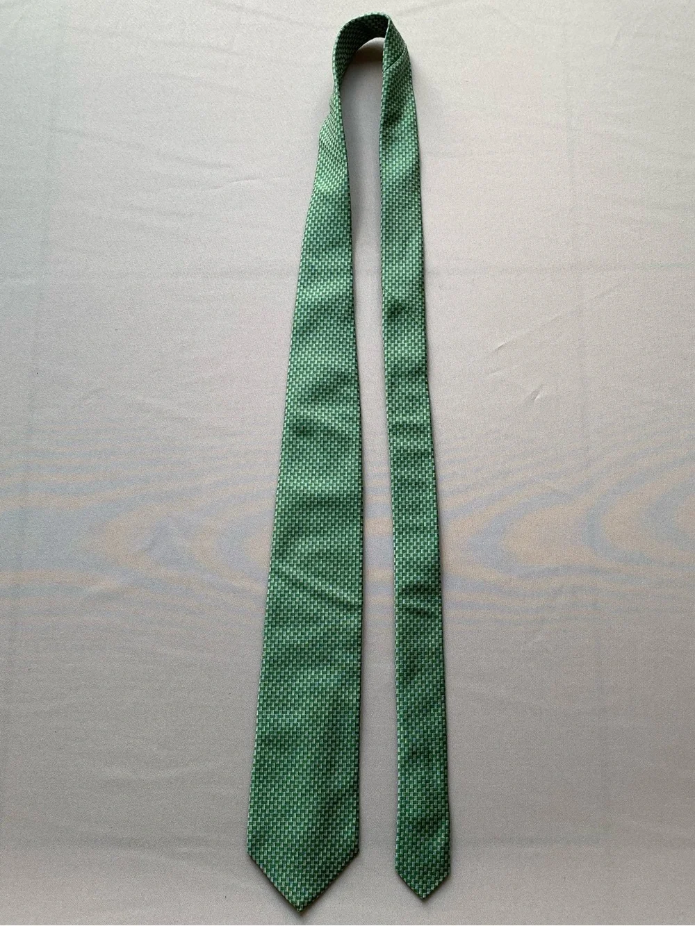 Brooks Brothers Makers Mens Silk Tie Green Geometric Italy Woven USA 58x3.5